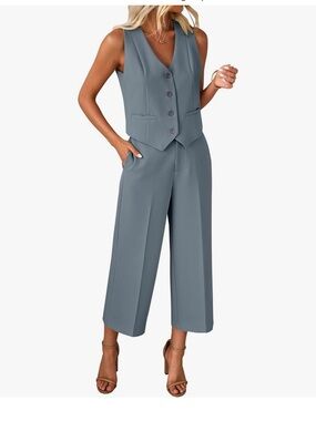 Women's Light Gray Tailored Vest & Pants Set